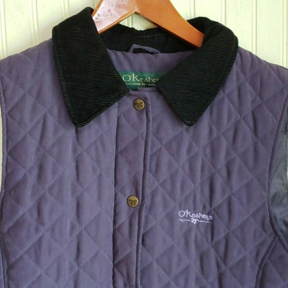 O'Keaheys Vest Womens Medium Purple Quilted Snap Corduroy Collar Horse Pockets